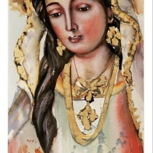 Acuarela de la Divina Pastora de Cantillana con Pan de Oro