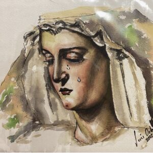 Acuarela original de la Virgen de la Aurora de Granada – Obra única hecha a mano