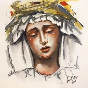 Acuarela Virgen de las Angustias de Sevilla – Hermandad de los Estudiantes (24x22 cm)