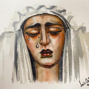 Acuarela Virgen de la Encarnación – Hermandad de San Benito de Sevilla (21x17 cm)